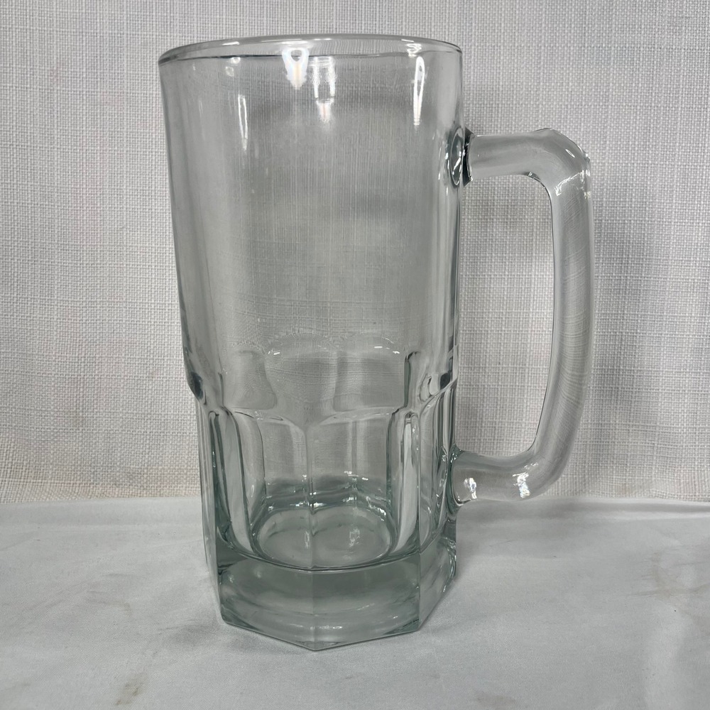 Anchor Hocking Glass Beer Mug 8 Inch Paneled Heavy Tankard Clear Stein 17